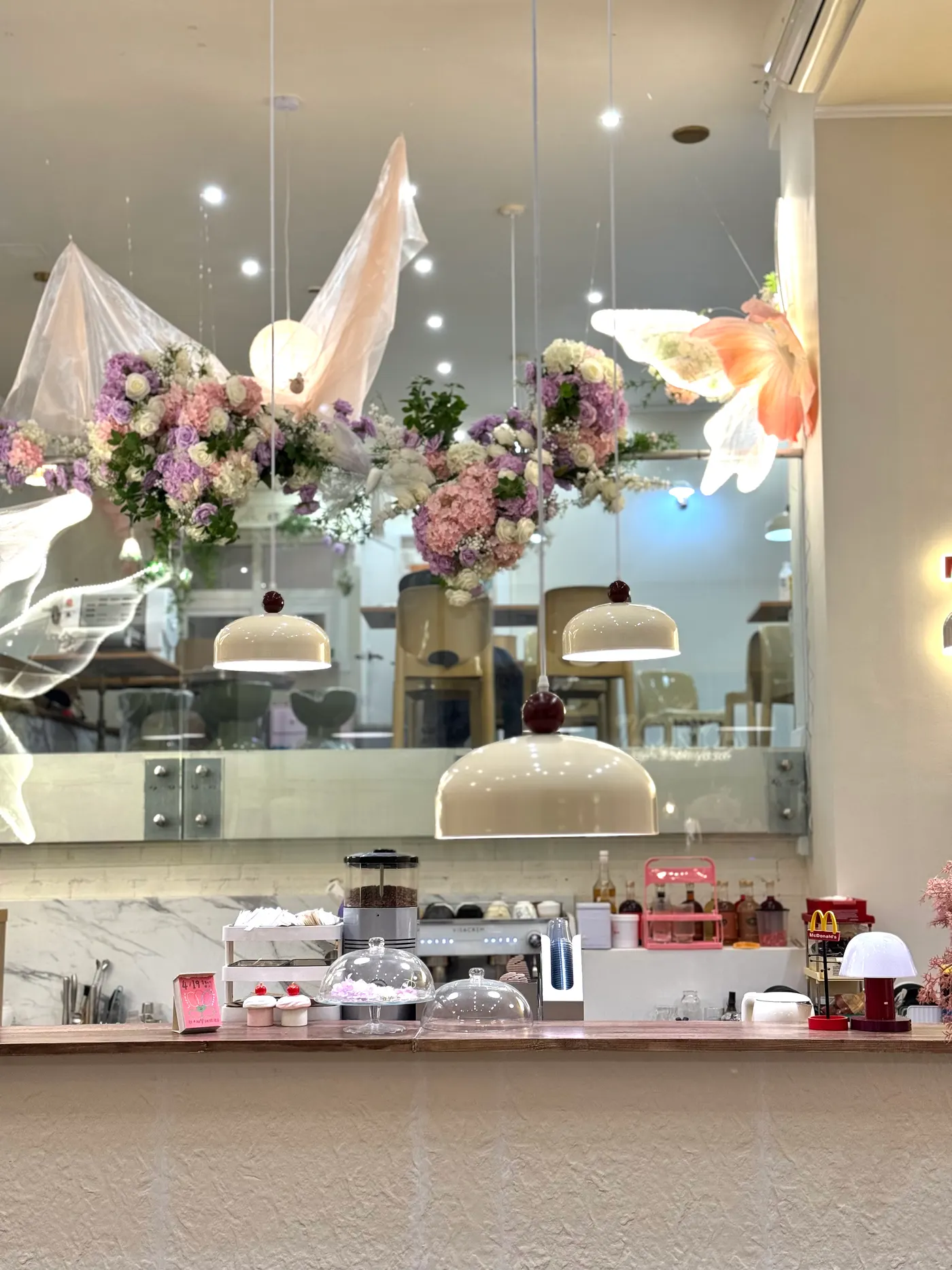 Flower installation above the Zorya cafe counter